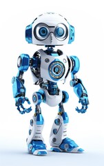 Cute blue robot illustration isolated on white background, kids robot model in bright blue color,...