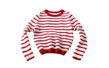 Stylish Red and White Striped Sweater on White or PNG Transparent Background.