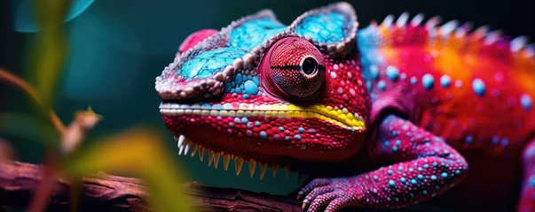 Tuinposter Chameleon in various colors. Colorful lizard detail. © Milan
