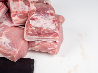 Raw meat. Raw pieces of pork meat. Raw meat close-up.