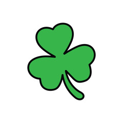 Hand-drawn cartoon doodle three leaf clover icon on a white background.