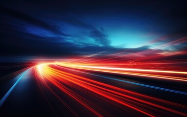 Speed motion light trails on motorway long exposure abstract urban background