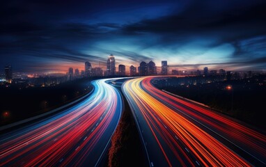 Fototapeta premium light trails on motorway long exposure abstract urban background