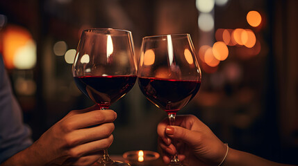 Couple's Toast with Red Wine Glasses