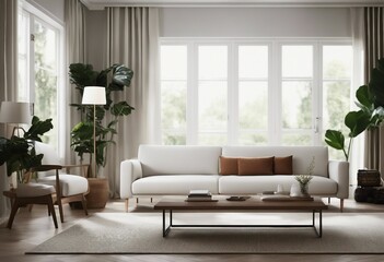 Mid-century style home interior design of modern living room White sofa
