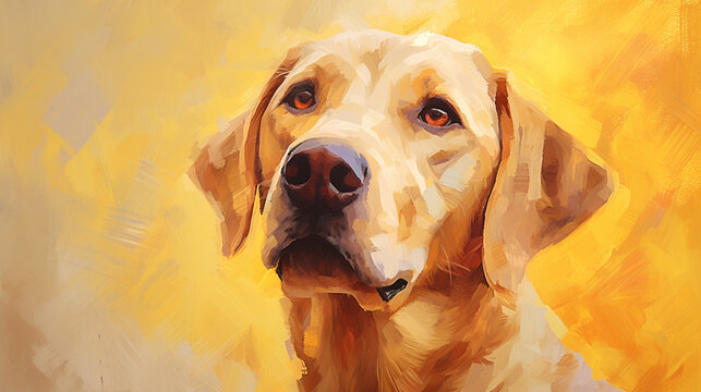 Painting of a labrador on a yellow background