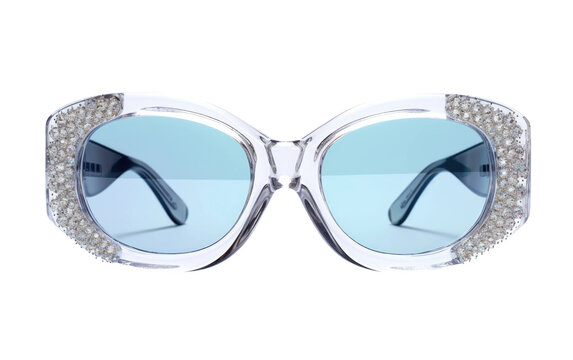 Attractive Silver Crystal Sunglasses Isolated on Transparent Background PNG.