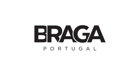 Braga in the Portugal emblem. The design features a geometric style, vector illustration with bold typography in a modern font. The graphic slogan lettering.