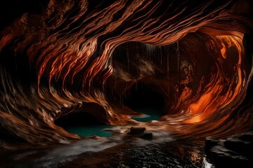 Liquid copper flowing through an obsidian cavern