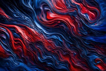 A symphony of liquid crimson and cool cobalt creating intricate textures in a mind-bending abstract background.