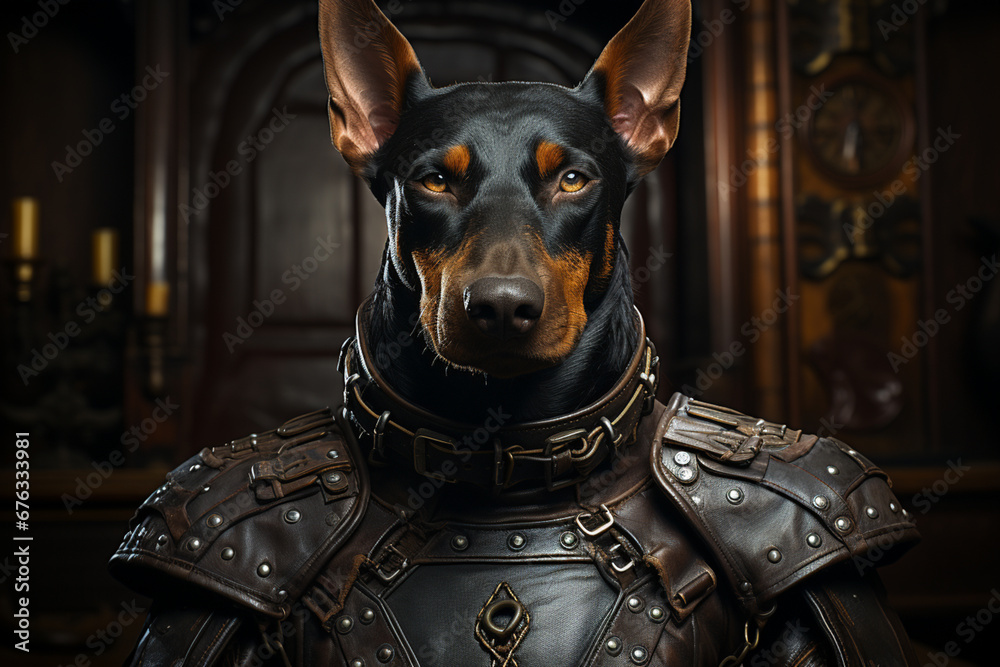 Aufkleber snapshot of a doberman in a contemplative pose, capturing its thoughtful and observant nature.
