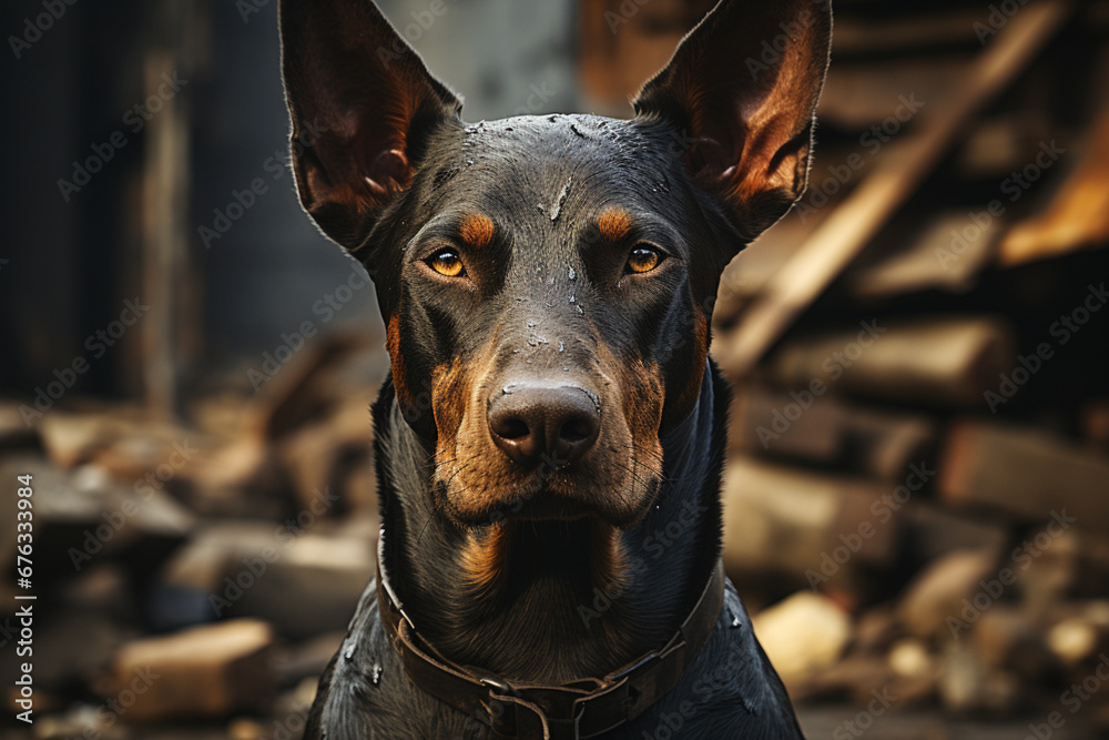 Aufkleber snapshot of a Doberman in a contemplative pose, capturing its thoughtful and observant nature. 