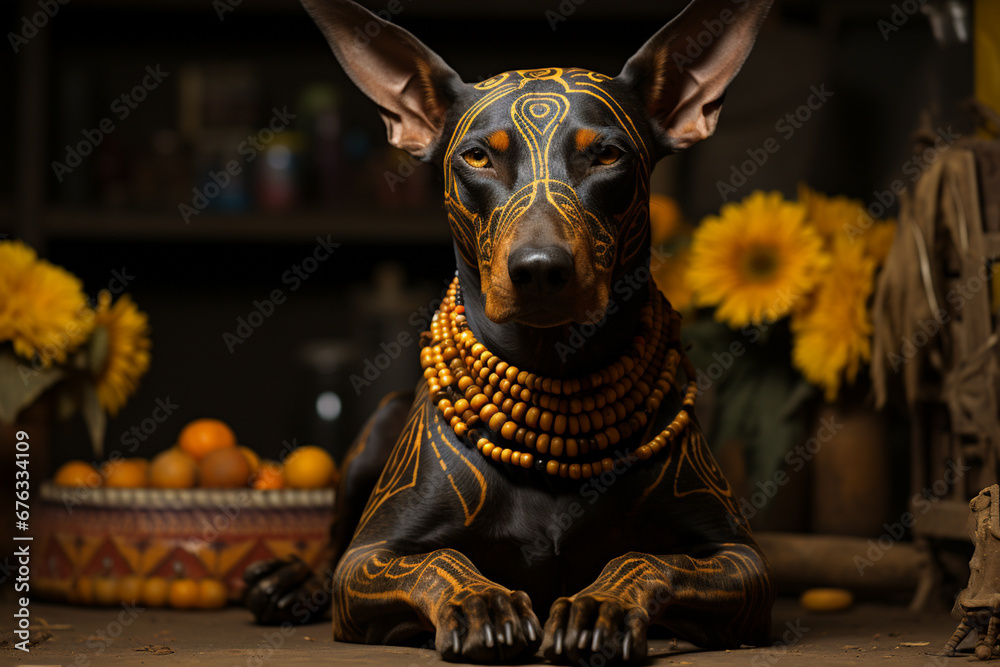 Aufkleber snapshot of a doberman in a contemplative pose, capturing its thoughtful and observant nature.