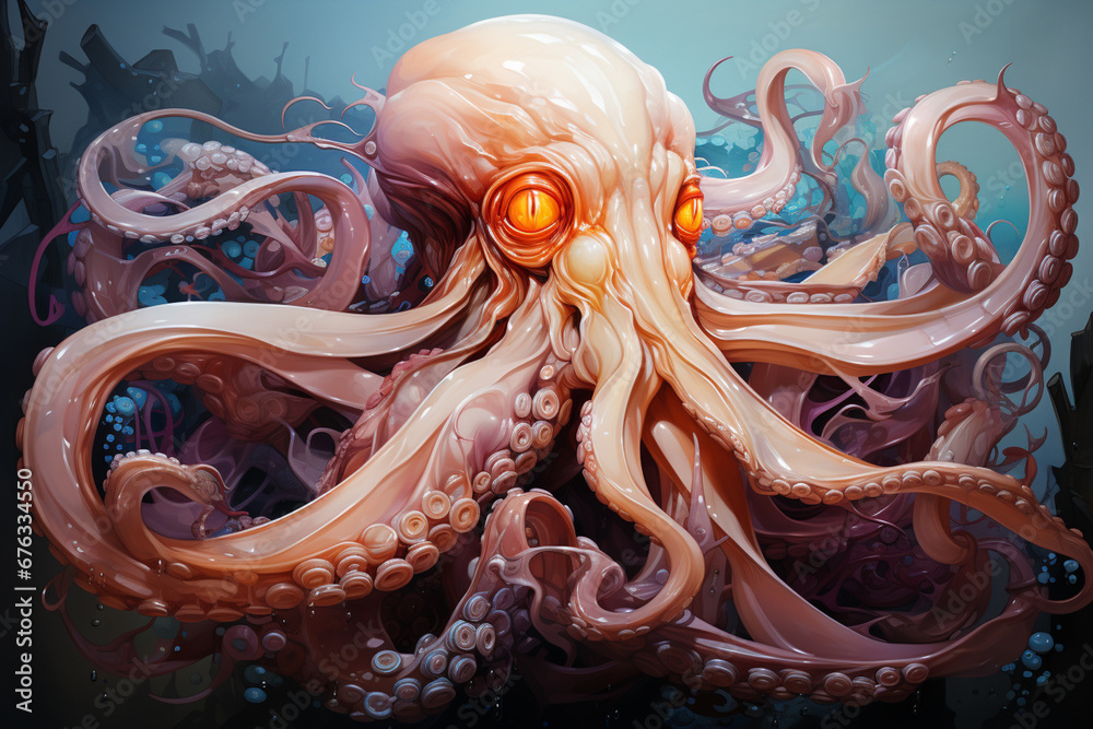 Aufkleber abstract octopus with soft waves and lines in pastel colors.  
