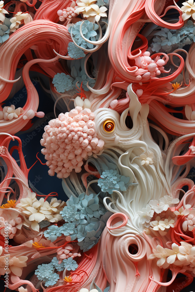 Poster abstract octopus with soft waves and lines in pastel colors.  Pattern for tiles.