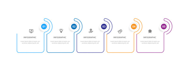 Business template line infographic vector element with 5 step process for presentation and information graphic 