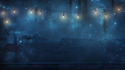 blue wall with string lights background 
