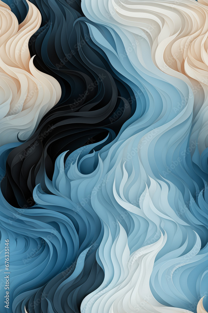 Poster abstract monochrome with soft waves and lines in pastel colors.