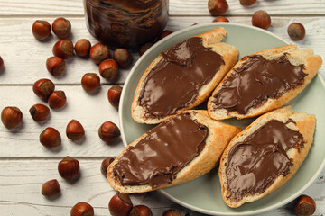Sandwich with chocolate-nut butter. Nut butter with chocolate