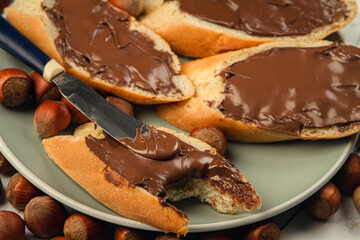 Sandwich with chocolate-nut butter. Nut butter with chocolate
