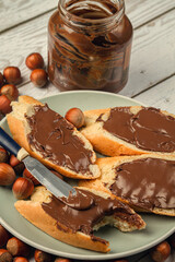 Sandwich with chocolate-nut butter. Nut butter with chocolate