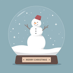 Christmas background template with snow globe and snowman.