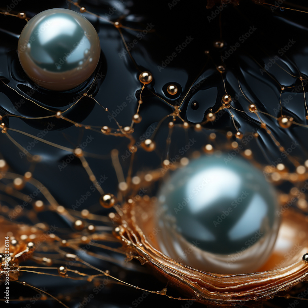 Aufkleber A close-up of a single pearl glistening within a shell against a black backdrop, emphasizing its purity and luminosity.  