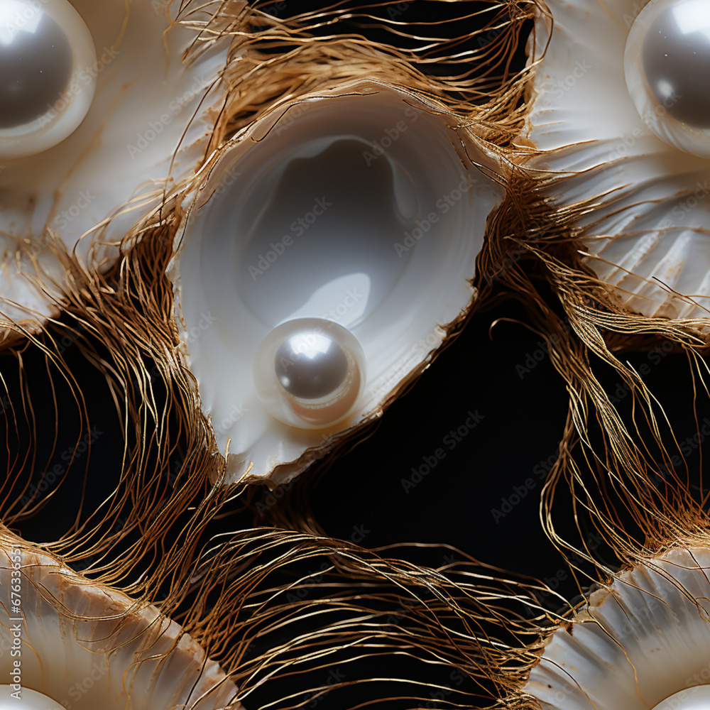 Aufkleber a close-up of a single pearl glistening within a shell against a black backdrop, emphasizing its pur