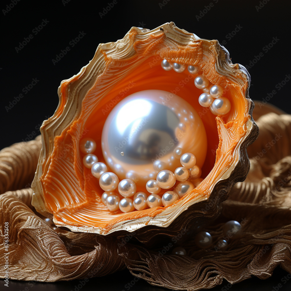 Aufkleber a photograph of a pearl in its early stages of formation within a shell, capturing the intricate pro