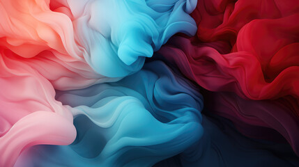 Elegant waves of blue and red in a luxurious abstract pattern, liquid smoke fog as elegant silk...