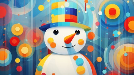 Fototapeta na wymiar Snowman in the style of bright geometric abstractions by Generative AI