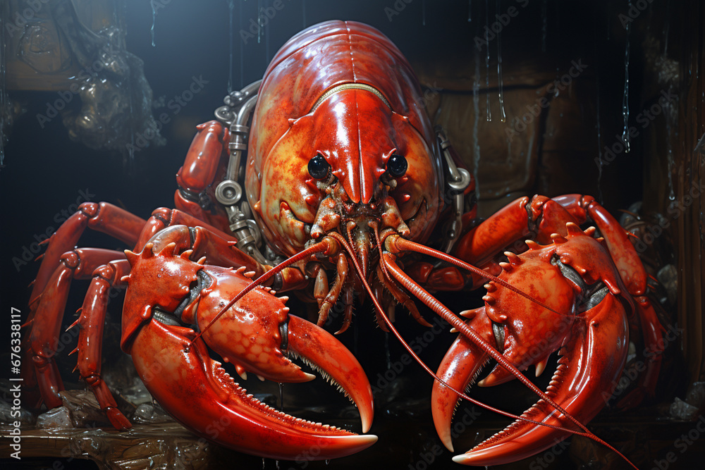 Aufkleber a captivating close-up of a live lobster with its claws raised in defensive posture, showcasing its 
