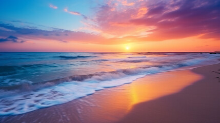 Fototapeta na wymiar Vibrant ocean sunrise on tropical seaside inspiring