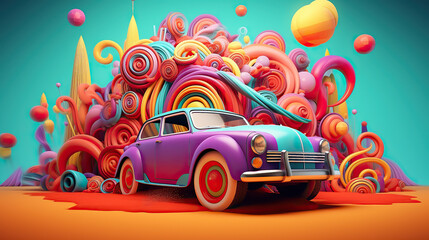 car with colorful background