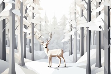 deer decoration  in a snowy forest figure christmas design illustration, xmas card