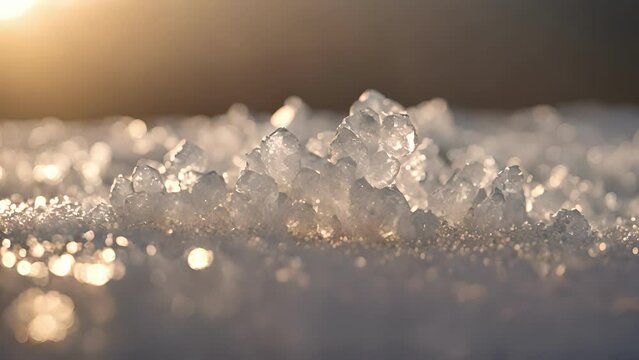 jagged edges salt crystals catch light, creating sparkling effect glass.