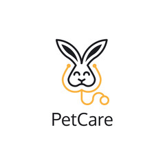 Rabbit logo wearing a stethoscope Suitable for pet businesses and veterinary clinics, especially rabbits