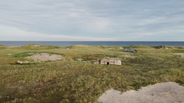 Whole Outlook of Coastal Battery Klitm&ouml;ller, a Beach Bunker in Denmark - Drone Orbit