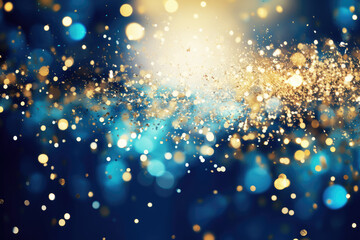 Glittering confetti in gold and blue. Background for the New Year and Christmas