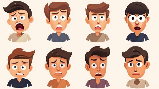 A characters facial expressions change rapidly, depicting a range of emotions to ilrate the concept of emotional volatility. 2d animation