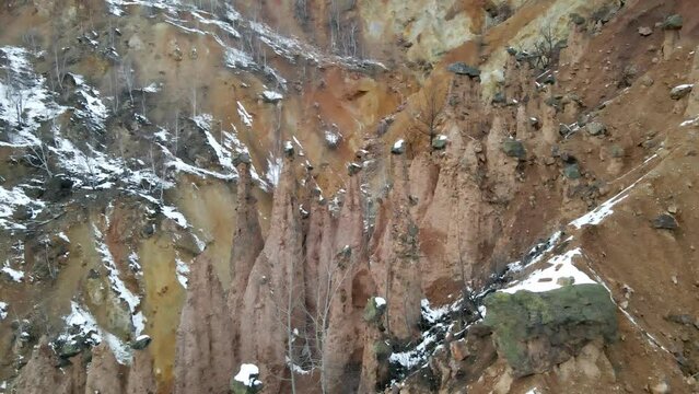Close up shot of nature phenomenon Devil's Town, rock formations in Radan mountain in Serbia