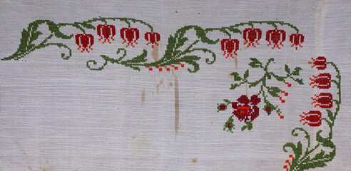 National ornament on Ukrainian embroidery. Ornamentation of ancient Ukrainian towels and...