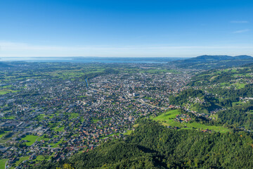 View from Karren Mountain in the Village of Dornbirn in the Vorarlberg Rhein Valley toward the Bodensee, Lake of Constance