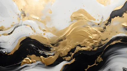 Crédence de cuisine en verre imprimé Cristaux Abstract gold black acrylic painted fluted 3d painting texture marble. generative AI.