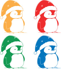 Cute christmas penguin in santa hat, color art