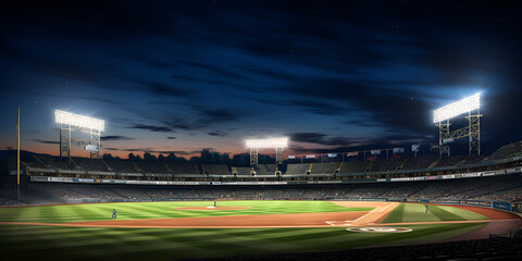 Grand baseball stadium field spot daylight Stadium in lights and flashes, football field. AI...