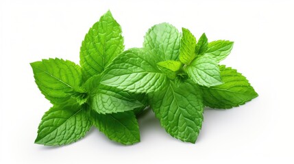 Vibrant Fresh Mint Leaves on White