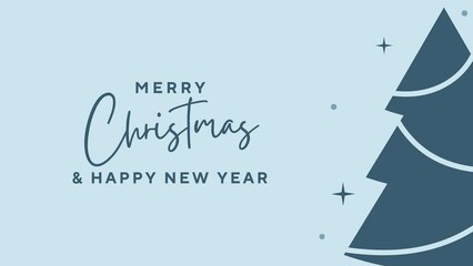 Simple Holiday, Merry Christmas 4k Animated Video with Text and Christmas Tree on Blue Background. New Year and Xmas Celebration, Greeting