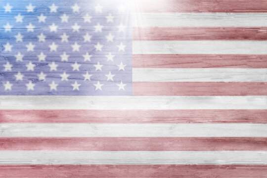 Wood texture grunge style background with USA flag concept Independence and Veterans Day & Patriot Day