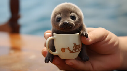 walrus with cup of cocoa